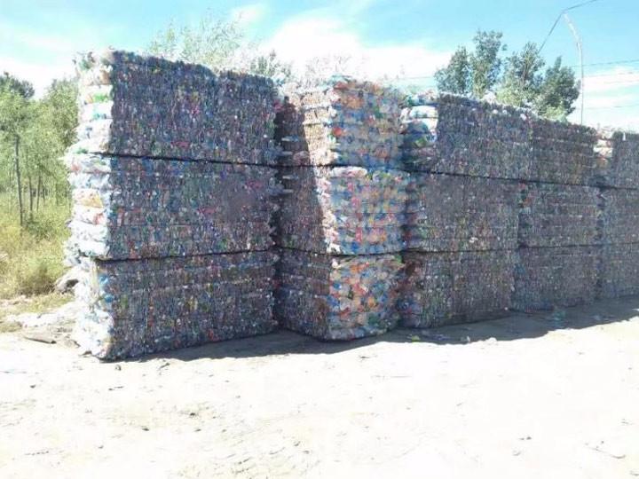 pet bottles bales in the plastic recycling plants