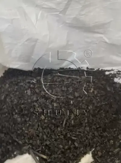 shredded drip tape pieces